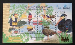 インドネシア 2009年　バードライフ　鳥　　切手展加刷　小型シート1種　未使用 NH