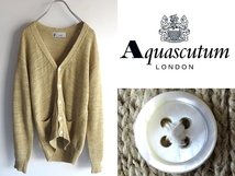 高級 Aquascutum of LONDON CLUB92 アクアスキュータム ロンドン リネン100％ ニットカーディガン M イエローベージュ 日本製 麻100％ 春夏_画像1