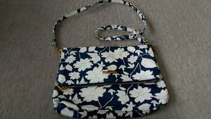  shoulder bag pochette plant pattern white X navy blue 2WAY world 