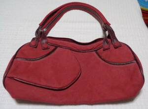 * retro *BAG* rare article [MINOBOSSI Mini Boston bag 44×23×13cm bordeaux suede tote bag rumen bosi wine red red ] present condition .