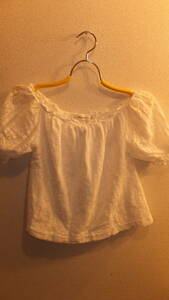 *MOUSSY*Ladies tops Moussy lady's tops USED IN JAPAN size F stretch material width of a garment 39Cm white 