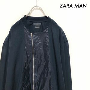 ZARA MAN ザラマン★前切替 ジップアップ長袖シャツ ノーカラー ネイビー 紺