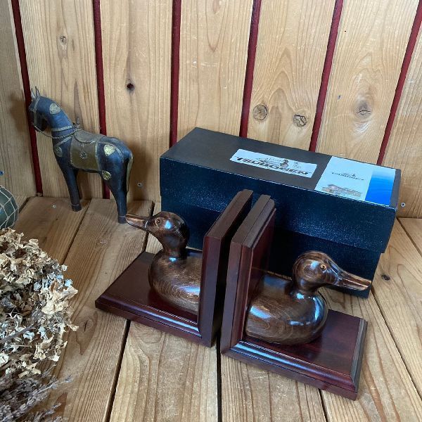 ≫Vintage *TSUBOGEN*Wood-like handmade wood decoy bookends*Duck-like wooden solid wood book stand*Wood-grain vintage*Antique antique, antique, collection, miscellaneous goods, others