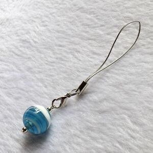 ( free shipping ) handmade glass strap light blue white a bit tea color marble 