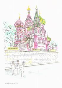 世界遺産の街並・ロシア・聖ワシリイ大聖堂・F4画用紙・水彩画原画