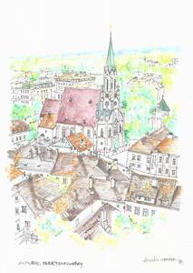 世界遺産の街並・オーストリア・メルクの教会・F4画用紙・水彩画原画