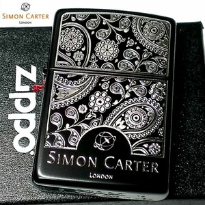 ZIPPO ライター サイモンカーター ジッポ かっこいい ペイズリ― マットブラック×シルバー 艶消し 黒 彫刻 メンズ かわいい おしゃれ