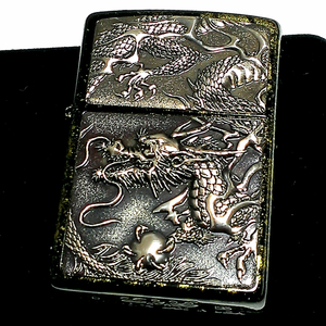 ZIPPO ライター ライズメタル 銀龍 亀甲 金 伝統工芸 ジッポ 本漆塗り 黒 かっこいい 竜 和柄 ゴールド ブラック ドラゴン 高級 ギフト