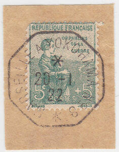 フランス寄附金付切手「戦争孤児」5c＋5c　フランス八角船内局印