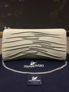 美品！格安！SWAROVSKI スワロフスキー レザー 2WAY パーティバッグ チェーン ショルダーバッグ クラッチバッグ