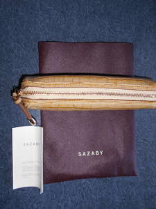 [ unused care card * storage bag attaching ]SAZABY Sazaby * pen case * leather * type pushed .* beige 