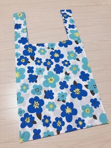 ハンドメイド エコバッグ トートバッグ 花柄1 マリメッコ風 ブルー 買物袋 マイバッグ