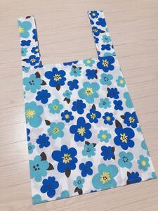 ハンドメイド エコバック トートバッグ 花柄2 マリメッコ風 ブルー 買物袋 マイバッグ