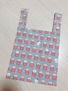 ハンドメイド お弁当サイズ コンビニサイズ エコバッグ グレー3 ポップコーン 犬 買物袋 お散歩バッグ マイバッグ いぬ