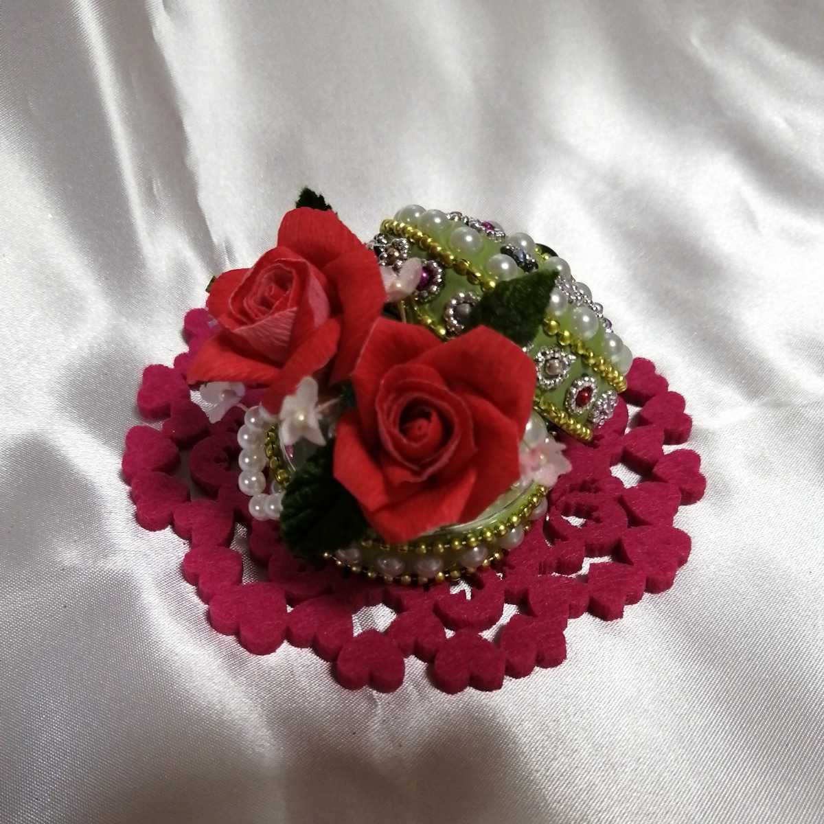 [Fait main] Fleur en papier 1325 Boîte à bijoux mini rose de la taille d'une paume★ (étui rouge x vert émeraude) Cadeau de célébration de mariage en papier !, œuvres faites à la main, intérieur, marchandises diverses, ornement, objet