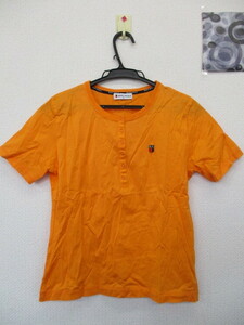★レナウン BAY HILL 半袖Tシャツ 前ボタン ワンポイント オレンジ（M)