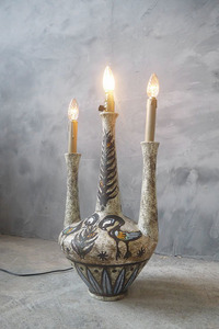 アンティーク　フランス　陶器製　テーブルランプ　ライト