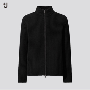 ブラック ミドルゲージ リブ フルジップ セーター ユニクロ ジルサンダー +J Jil Sander Black ドライバーズニット 欧米 M