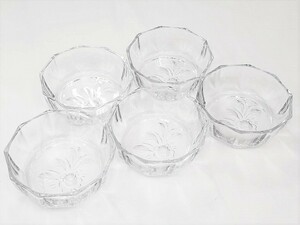 ガラス小鉢　美品　5客セット　花模様　エッチング加工　食器　生活雑貨　DJ-15