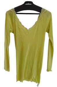 SI5853-18* новый товар нижнее белье женский 8 минут рукав ребра внутренний рубашка воротник гонки L размер желтый зеленый стоимость доставки 350 иен 