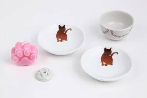 домашнее животное предметы для домашнего буддийского алтаря кошка рисунок . пар комплект кошка .. memorial Mini маленький глубокий ширина 4.5cm высота 3cm тарелка 6cm. шар 2cm