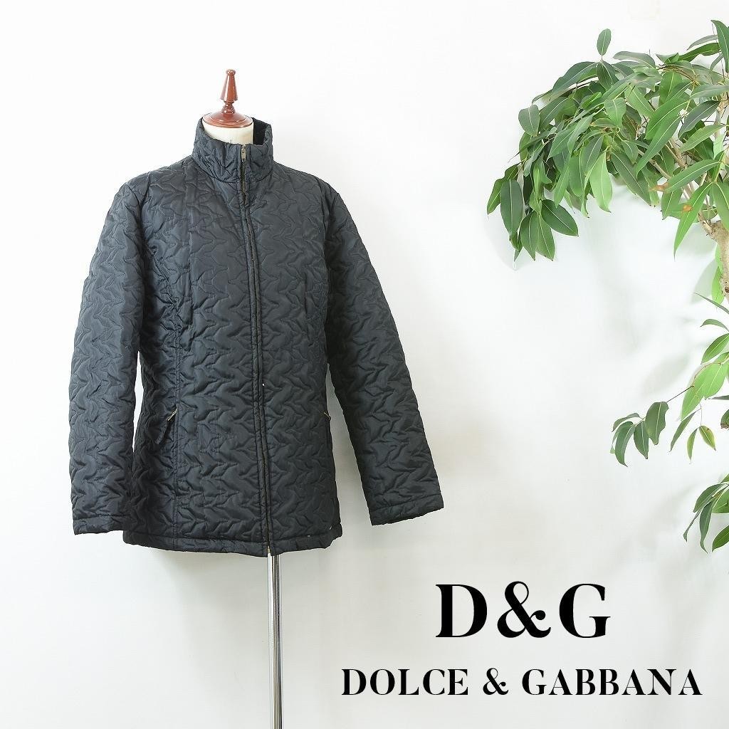 A6043 高級 D&G ドルチェ&ガッバーナ レディース キルティング ナイロン ロングコート 黒 ブラック L ダウン コート ジャケット