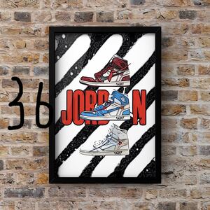 OFF-WHITE AIR JORDAN1オフホワイトエアジョーダン1 オマージュアートポスター(フレーム付き)