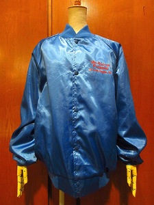 ビンテージ80’s90’s●WestArk MR.ROOTER PLUMBINGナイロンボタンスタジアムジャケット青size XL●210321s5-m-jk-stdスタジャン古着