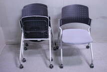 ネスチェアHG 3021PFグレー 3脚セット 中古品 IRIS CHITOSE ネスティングチェア キャスター椅子■(F2461)_画像3