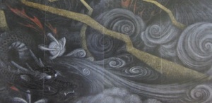 Art hand Auction موتسواكي هاكوزاكي, [إله الرعد/التنين], من مجموعة نادرة من فن التأطير, إطار جديد متضمن, في حالة جيدة, وشملت البريدية, yy, تلوين, طلاء زيتي, طبيعة, رسم مناظر طبيعية