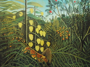 Art hand Auction Henri Rousseau, Forêt Tropicale (Combat de tigres et de taureaux) - Sur un chemin forestier, D'une rare collection d'art, Tout neuf avec un cadre de haute qualité, En bonne condition, frais de port inclus, Art, Peinture, Peinture à l'huile, Nature, Peinture de paysage