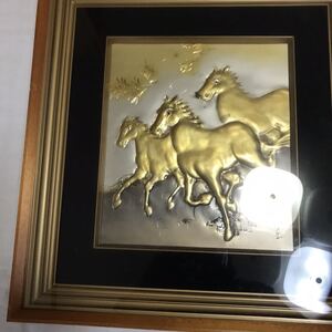 金属画　金属工芸 彫金 金馬　中古美品