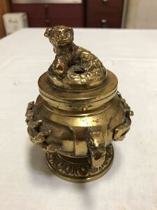  antique goods censer . tool lion copper made old fine art Buddhism fine art secondhand goods 