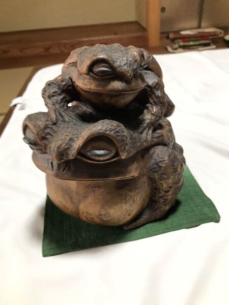 骨董品 正友 親子蛙 カエル かえる 骨董 古美術 彫刻 木工品 中古品