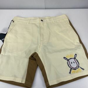 ディアドラ diadora+PAURA　コラボ　PAURA DOUBLE LOGO SHORT　ショートパンツ　176769-0006　アイボリー/カーキ/サイズ：M　定価\16,280