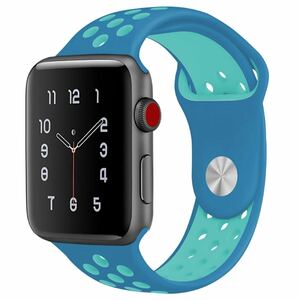 青　38/40mm Apple Watch用 バンド シリコン製 多空気穴通気性 スポーツ