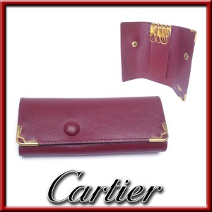 [ unused - as good as new ] Cartier 4 ream key case bordeaux Must line unisex Italy made guarantee card appre6666[ one . prompt decision ]