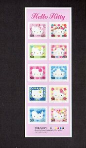 20D216 日本 2004年 ハローキティ 50円連刷10面シール式シート 未使用NH (長3)