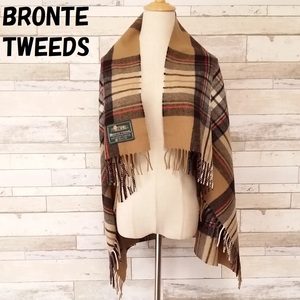 【人気】BRONTE TWEEDS/ブロンテツイード 英国製 チェック柄 大判ブランケット ベージュ系/A173