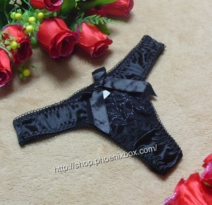  free shipping # contest underwear * satin material * T-back shorts * black * front ribbon [SY8012BK]