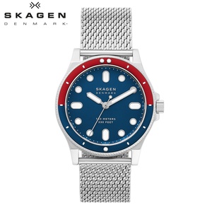 スカーゲン 腕時計 SKAGEN Fisk フィスク SKW6668 ダイバータイプ ネイビー レッド ステンレス メッシュブレスレット 防水 メンズ 北欧
