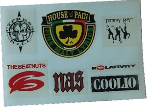 390/Hip-hop label ヒップホップレーベル ステッカー シート/cypress hill/HOUSE of PAIN/tommy boy/the beatnuts/NAS/relativity/coolio