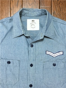 リー Ｌｅｅ プレオーガニックコットン 長袖 ブルー シャンブレーシャツ Ｍ マチ付き ビンテージ スタイル メタルボタン 日本製