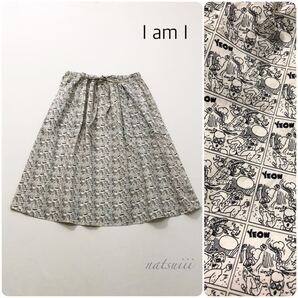 I am I アイアムアイ . 総柄 アメコミ風 恐竜 プリント フレア スカート 日本製 送料無料
