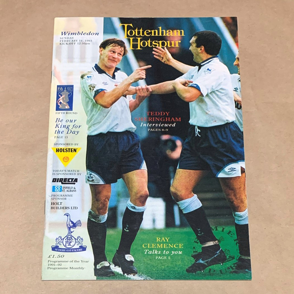 トッテナムホットスパー マッチデープログラム ウィンブルドン戦 1993年 送料無料 Tottenham Hotspur スパーズ プレミアリーグ 貴重 激レア