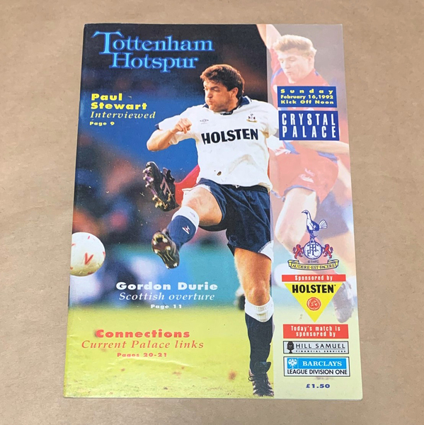 トッテナムホットスパー マッチデープログラム クリスタルパレス戦 1992年 送料無料 Tottenham Hotspur スパーズ プレミアリーグ 貴重 レア