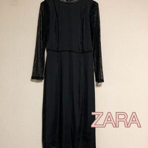 【未使用】ZARA パーティードレス 長袖 レース 黒 S