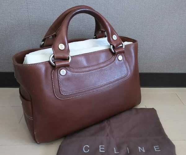 送料無料◆CELINE セリーヌ ブギーバッグ キャメル ブラウン シルバー金具 トートバッグ ハンドバッグ エンブレム バッグ ブギー