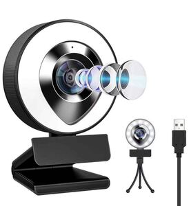 ウェブカメラ LEDライト フルHD 1080P 30FPS 高画質 200万画素 X-Kim webカメラ デュアルマイク内蔵
