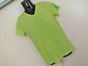 kkaa693 ■ SPINNS ■ スピンズ Tシャツ カットソー トップス 半袖 Vネック 黄緑 ライトグリーン M